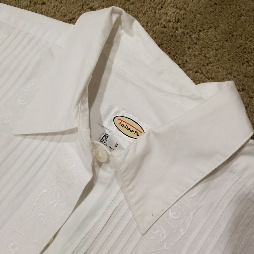 Talbots White Button Down Blouse With Details On - image 4